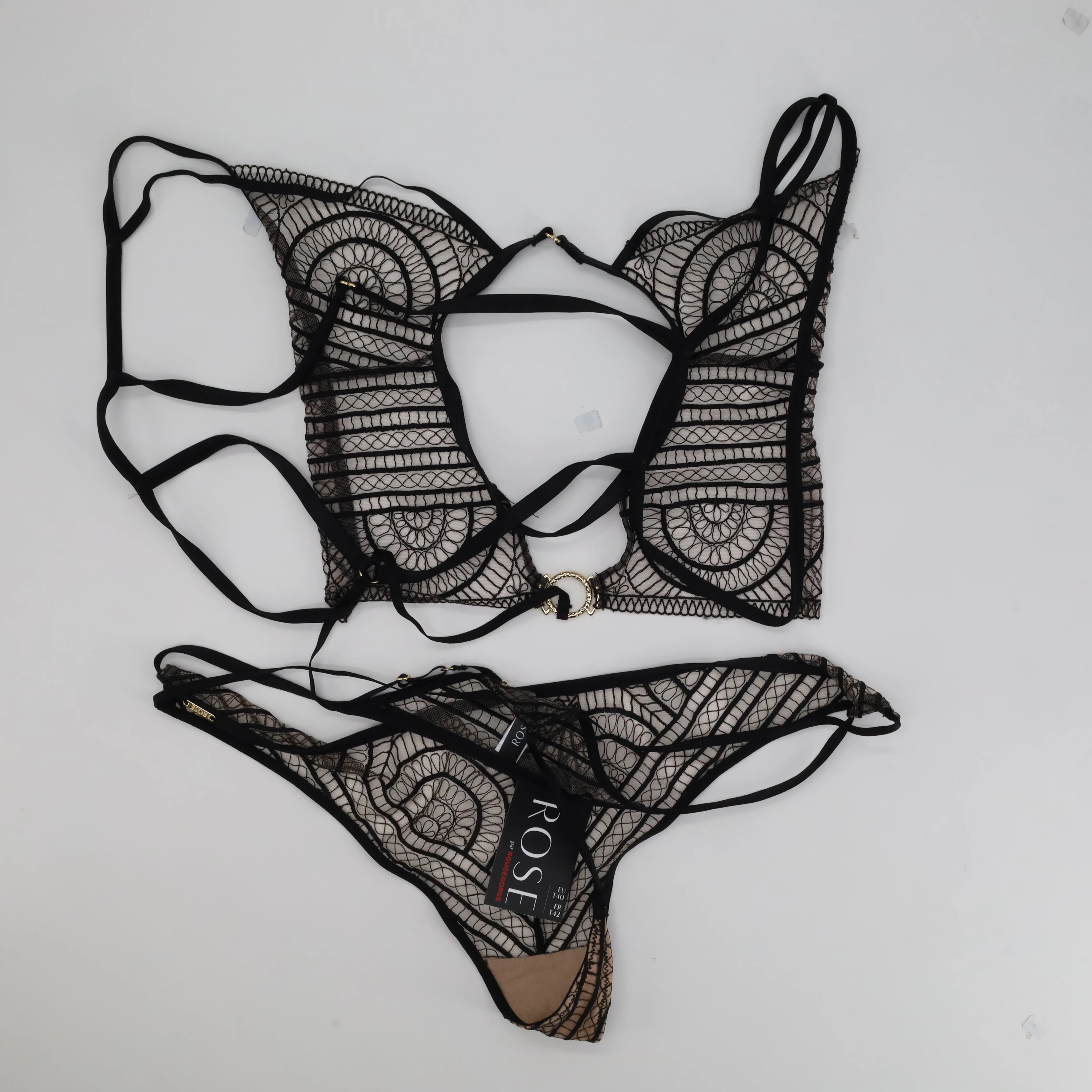 Ensemble de lingerie sexy Rose Noir - Image 3